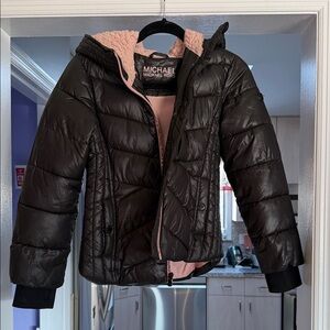 Michael Kors Kids Black Puffer Jacket with Pink Lining Size 10/12